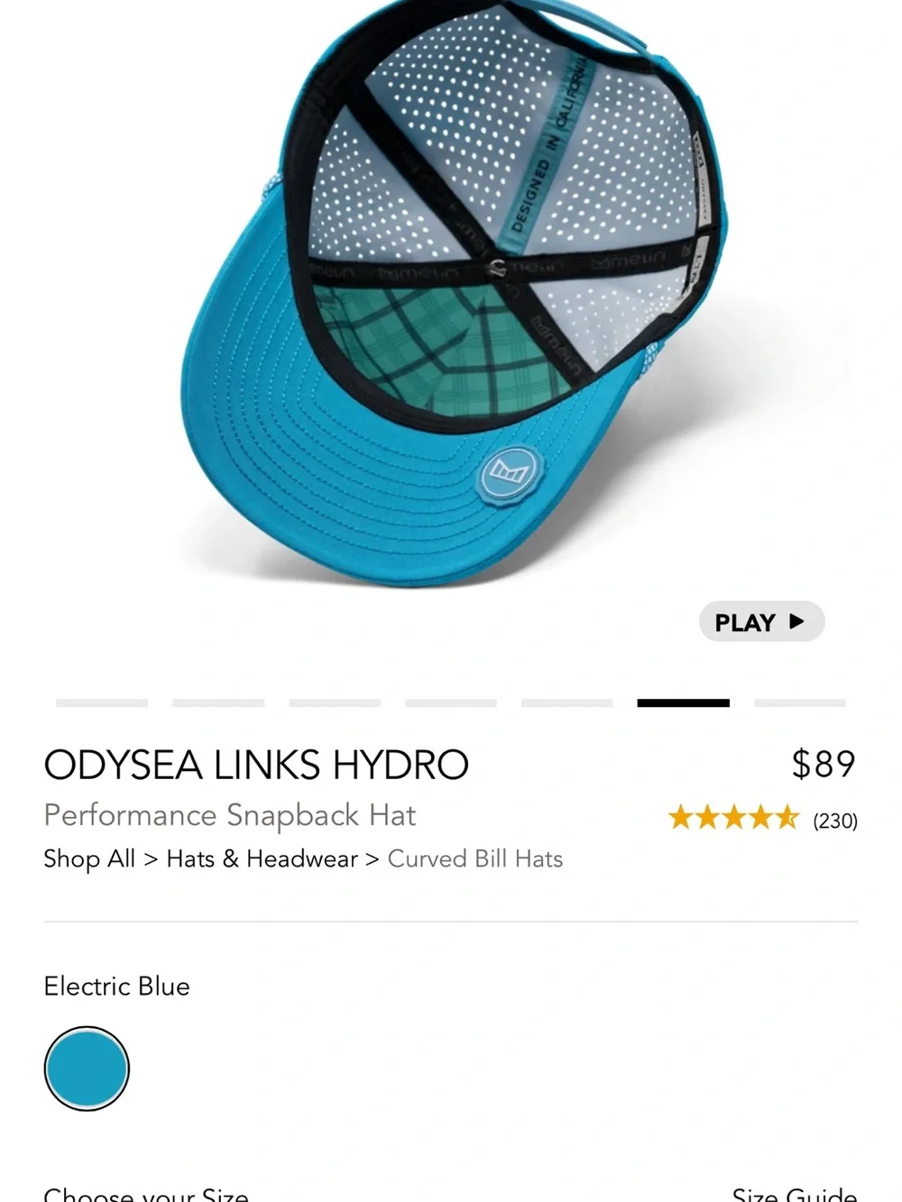 Melin Odysea Links Hydro Hat Electric Blue Paisley Golf Snapback CLASSIC